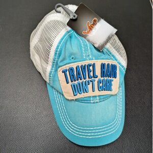 'Travel Hair Don't Care' Teal White by Wild Wear  Trucker Hat Snapback Cap NWT